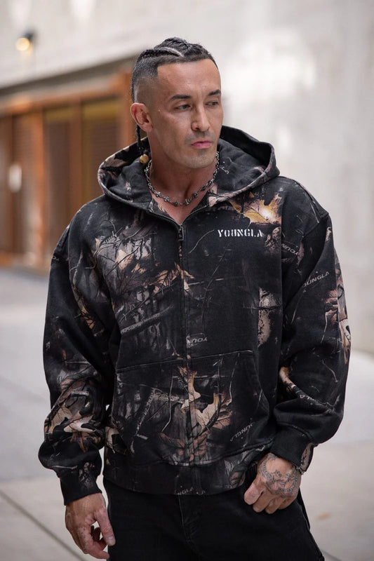 Hoodie Camuflada Zip - Negro Camo