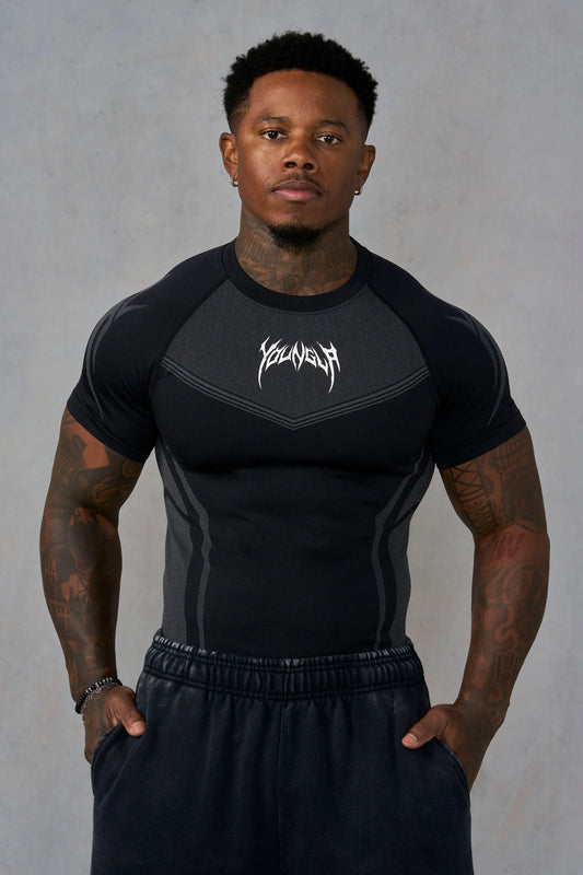 Playera Compresión Warrior - Negra/Gris