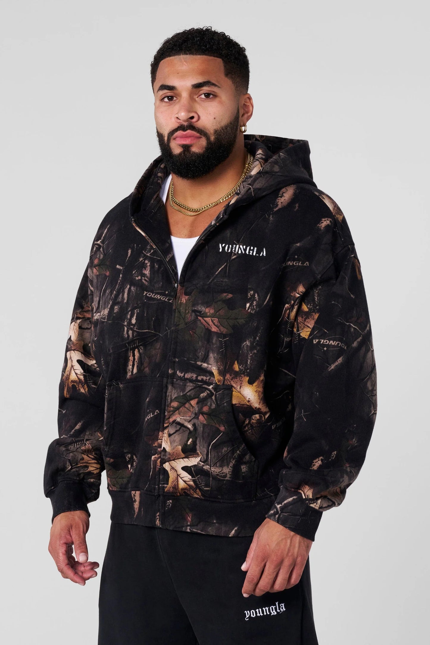Hoodie Camuflada Zip - Negro Camo