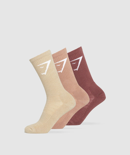 Crew Socks 3pk - Burgundy Brown/Autumn Brown/Vanilla Beige