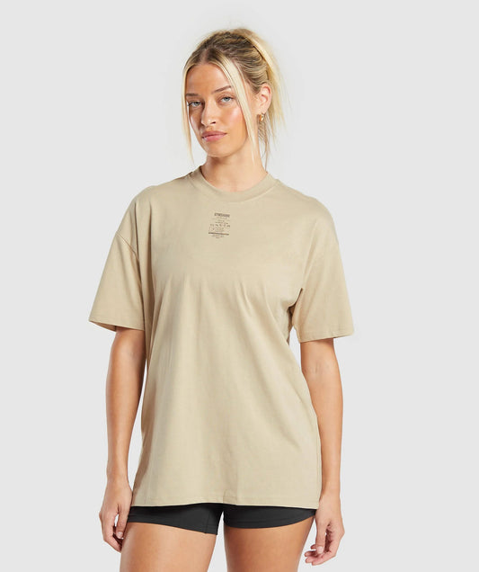 Care Label Graphic Oversized T-Shirt - Vanilla Beige