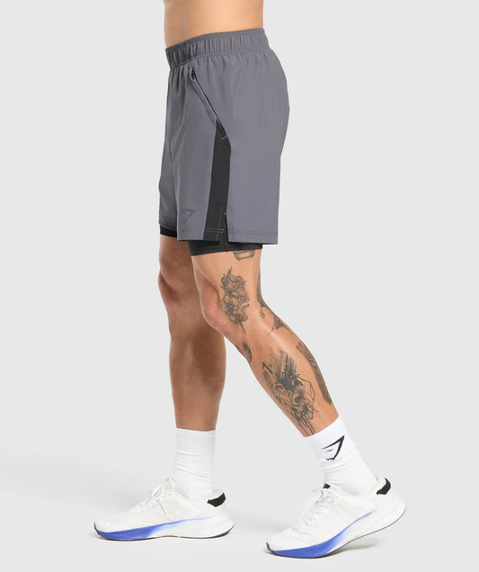 Short Deportivo 2 en 1 - Gris/Negro