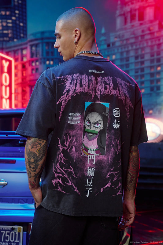 Camiseta Demon Slayer - Negra/Rosa [Preventa · Envío Lunes]