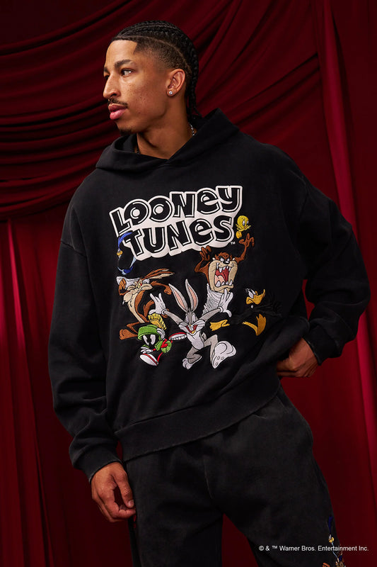 Hoodie Looney Tunes Zip - Negra