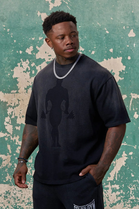 Playera Gold´s Iron - Negro deslavado