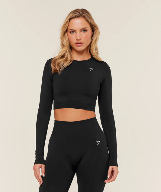 Crop Top Manga Larga - Negro